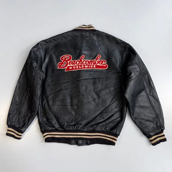 Roots Canada Vintage men's leather bomber varsity jacket with a Beachcomber